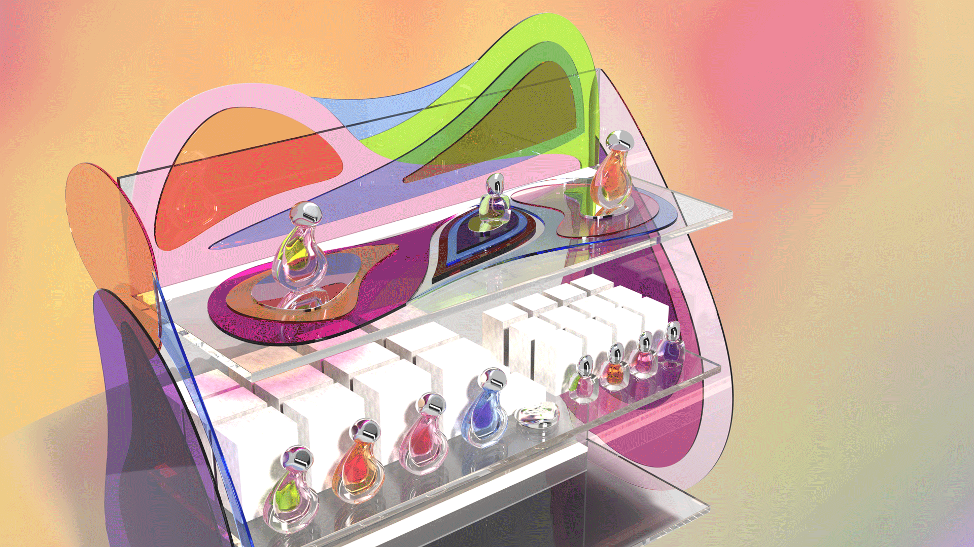 Graphic depicting a hexagonal cropped photo of an interior room design with grid lines along its borders.